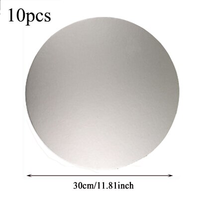 10pcs Cake Base Plate Board Round Cake Circle Cardboard Cake Drums Turntable Tiramisu, Mousse Cake, Cheesecake, Snack: 30 cm Silver