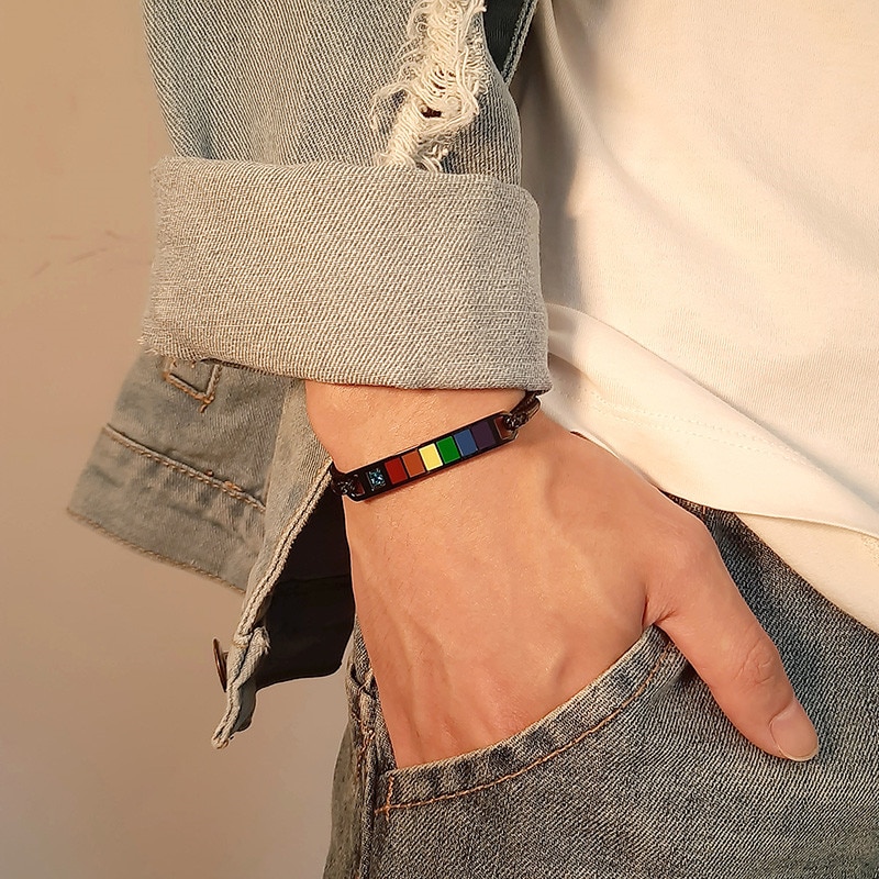 ZORCVENS nuevas pulseras trenzadas hechas a mano del Orgullo LGBT del arco iris del Color negro plata de acero inoxidable para las mujeres hombres joyería