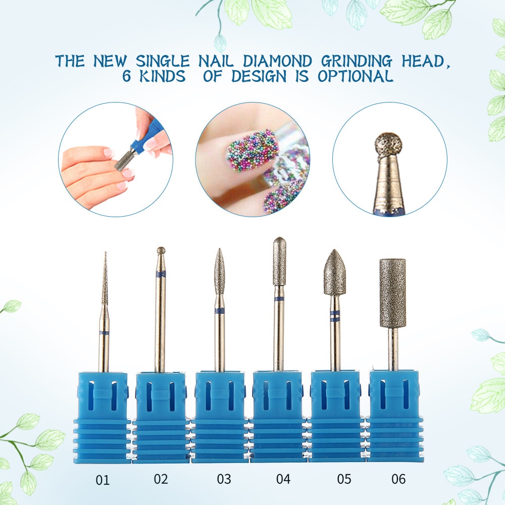 6 Soorten Blauwe Diamant Nagelvijl Boor Braam Frees Manicure Elektrische Nagel Boor Machine Nail Accessoires