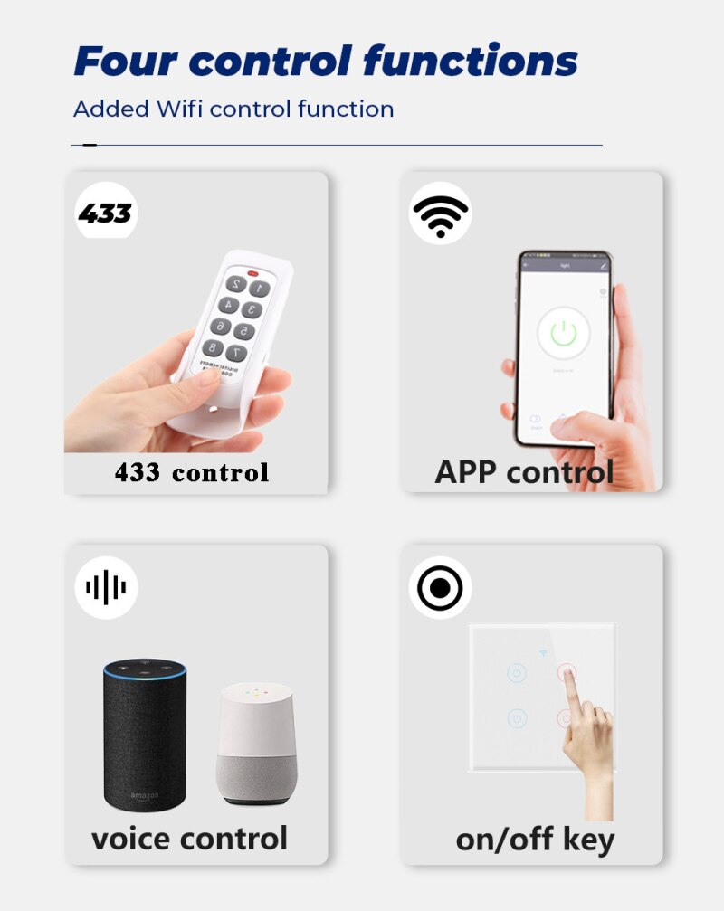 1/2/3/4 Gang TUYA WiFi 433MHZ Smart Touch Switch Home Wall Button For Alexa And Google Home Assistant Smart Switch