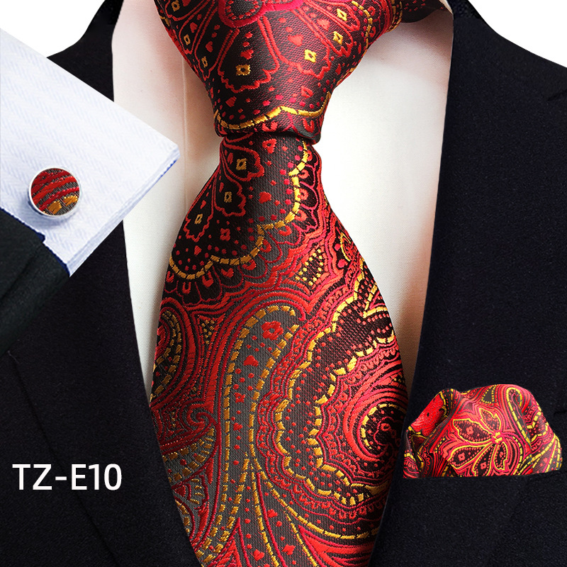 Gold Paisley Silk Ties For Men Luxury 8cm Royal Striped Necktie Pocket Square Cufflinks Set Jacquard Weave Tie Suit Accessories: Yellow