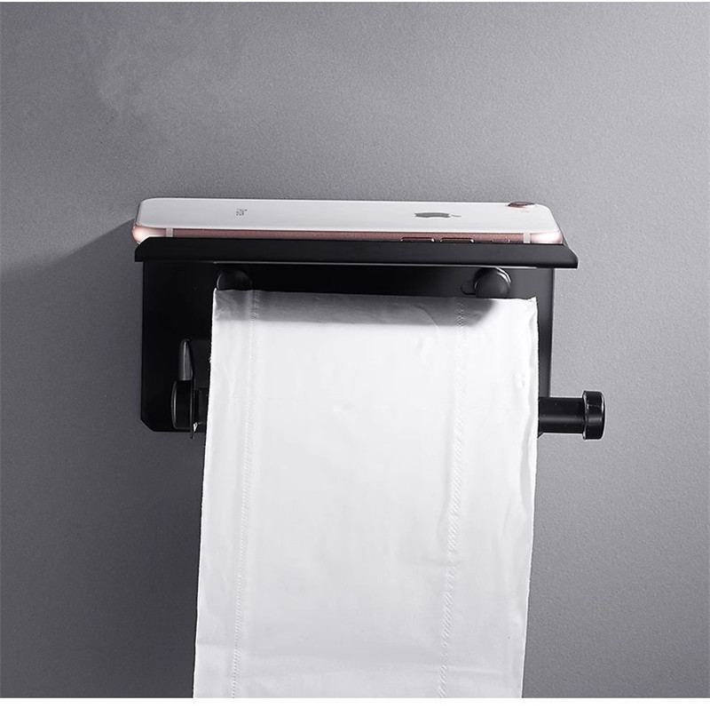 Tuqiu Black Paper Holder Aluminum Bathroom Paper Roll Holder Brief Tissue Holder Box Rack Toilet Paper Holder Tissue Boxes