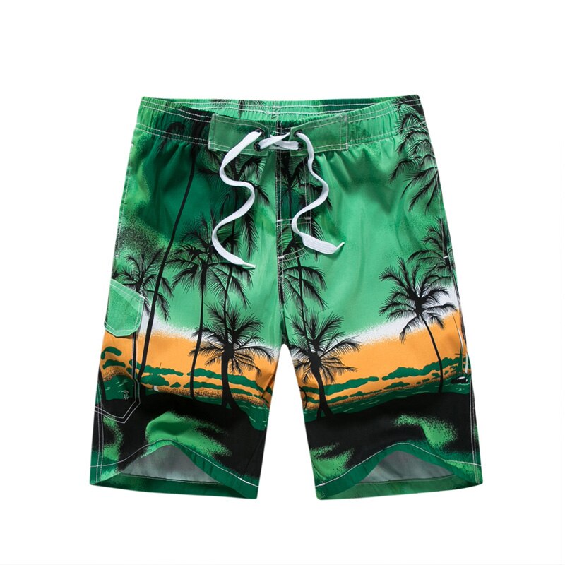 Pantalones cortos hawaianos de verano para hombre, M-6XL de playa de talla grande, con estampado de palmera, holgados, para diario: Verde / 5 XL