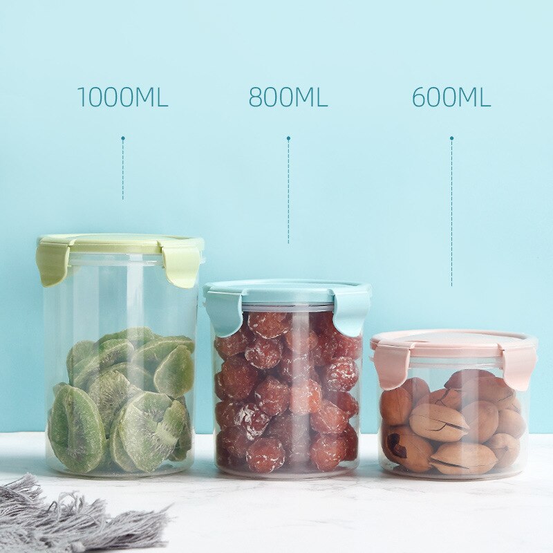 1Pcs Verzegelde Pot Snack Fles Keuken Behoud Huishoudelijke Graan Kan Food Grade Plastic Transparante Opbergdoos Opslagtank
