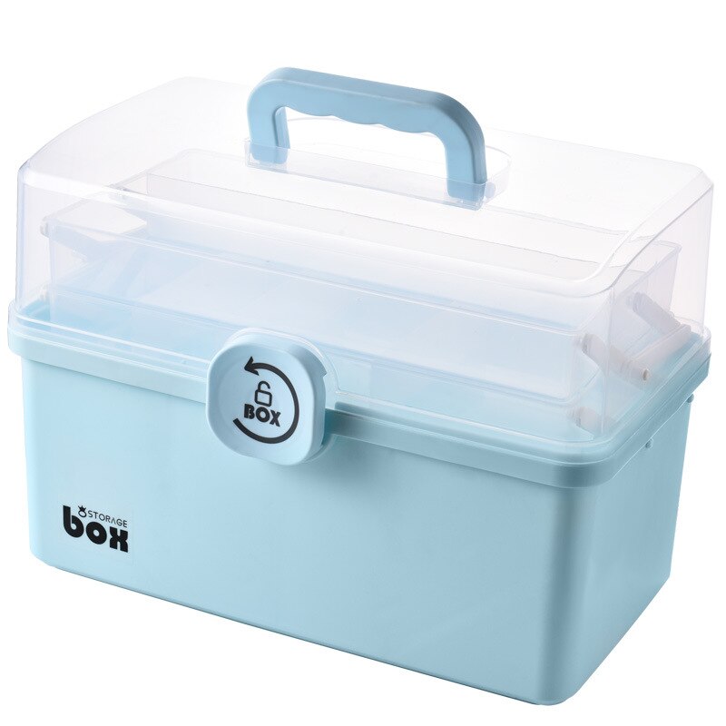 3 couches en plastique boîte de rangement boîte médicale organisateur multifonctionnel Portable armoire à pharmacie famille Kit d'urgence boîte directe: medium blue