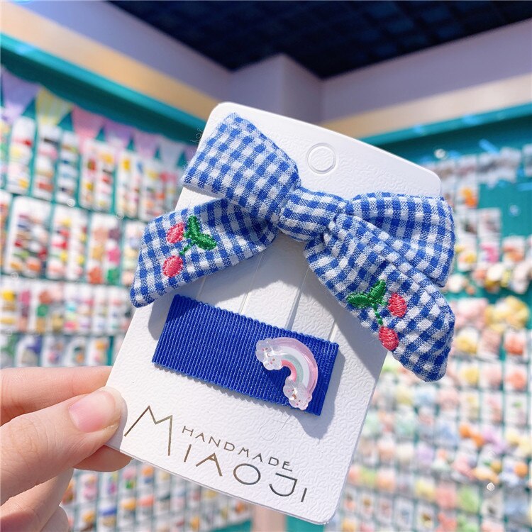 Korean Hair Accessories Children's Plaid Bow Cherry Hair Circle Lovely Girl Fruit Hairpin Pineapple Strawberry Bb Clip Hairpins