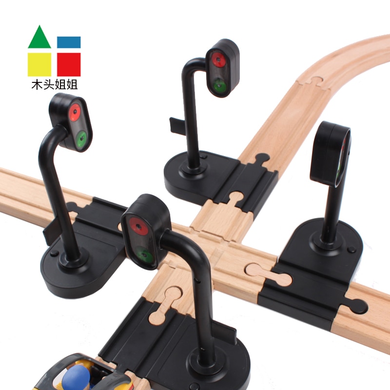 Szene Schiene Transit verkehrs lichter Signal Licht Zubehör Holz Track Magnetische Zug Zubehör Kompatibel withTrains 1PCS