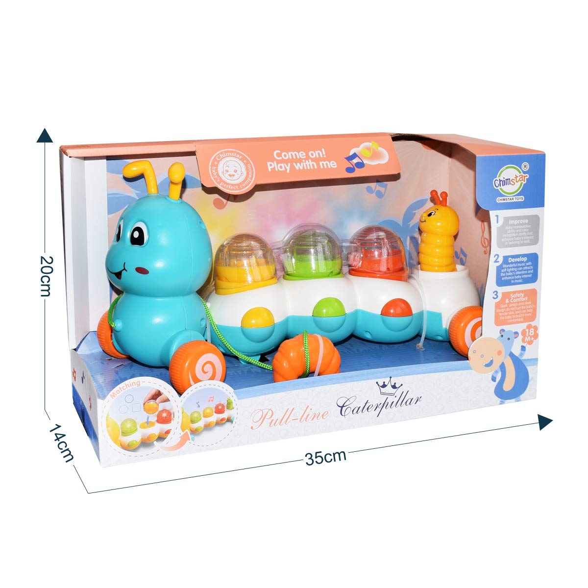 Baby Toddlers Toys Musical Pull Along Worm Toys with Light and Sound Learn to Walk Baby Flashing Toy for Boys Girls Birthday