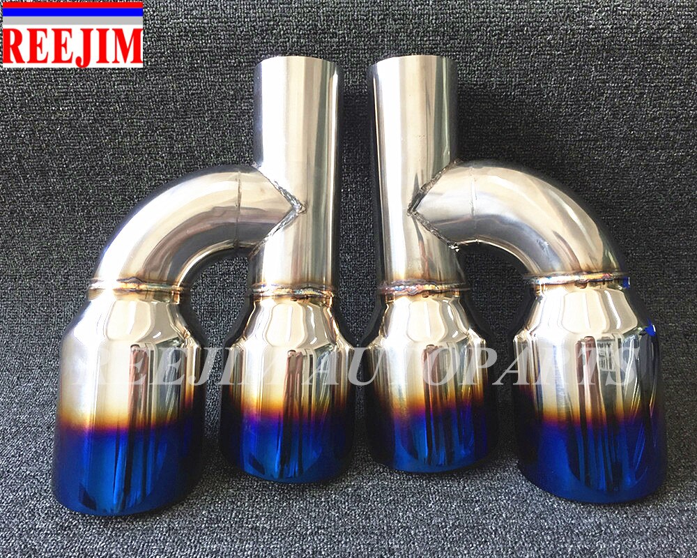 Blue Burnt Dual Universal Exhaust Pipe Tip muffler tip Polished Stainless 60mm In 89mm Out