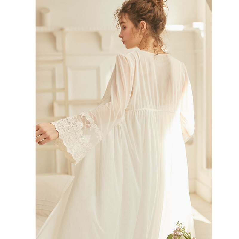 Vintage Bathrobe Female Plus Size Autumn Sleepwear Women Night Wear Home Gown Robe Set Princess Style Peignoir Sets T648