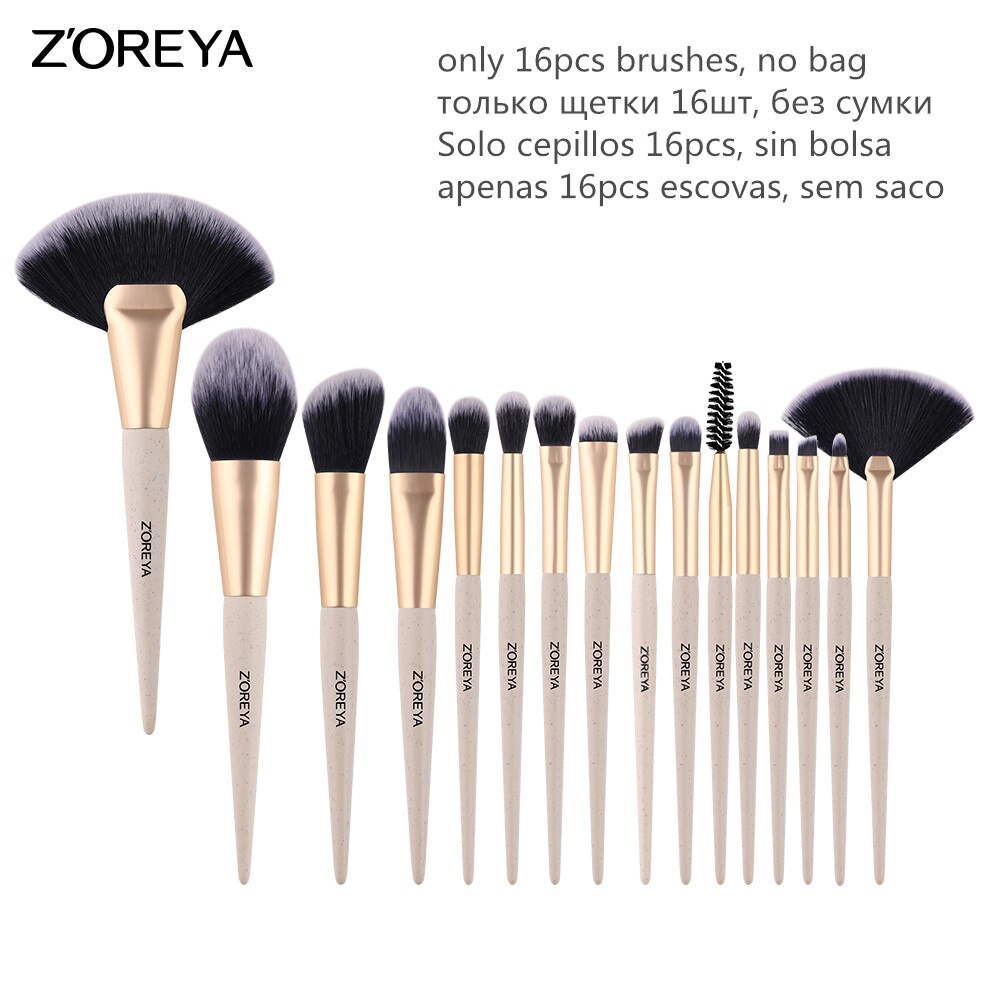 ZOREYA-Juego de brochas de maquillaje, 16 piezas, brochas de maquillaje Premium, brochas de base en polvo, ventilador, sombra de ojos, brocha de mezcla,: only brushes