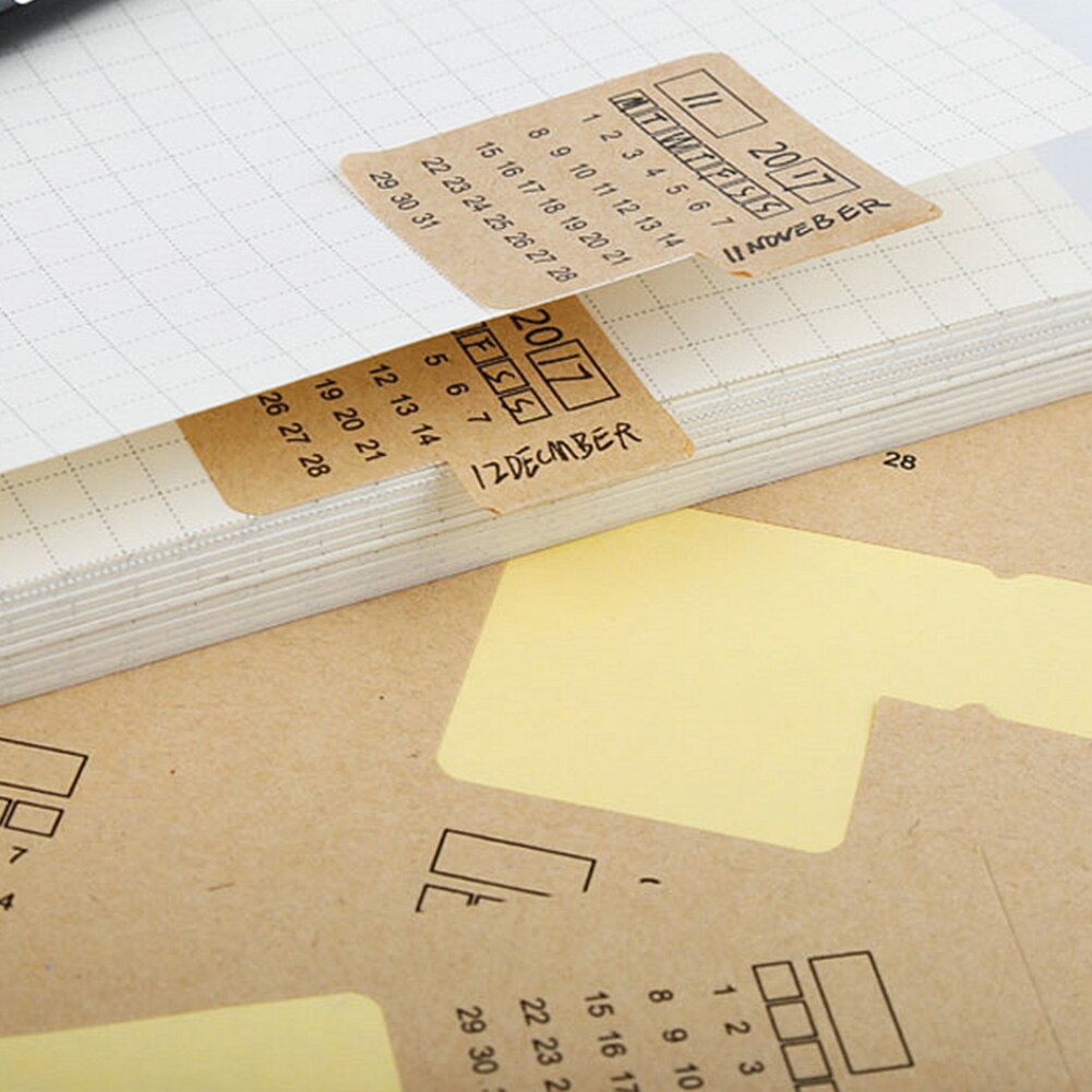 4 Sheets Calender Handwritten Index Paper Organizer Stickers Notebook Label Stationery