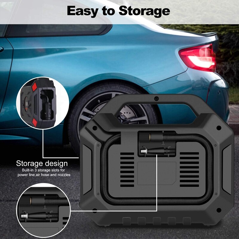 Draagbare luchtcompressor bandenpomp 12v slimme digitale luchtpompen met led-lampjes voor auto, motorfiets en paddleboard voor buiten