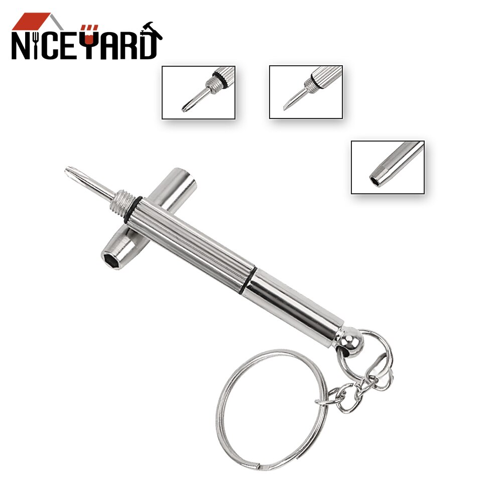 NICEYARD 3 in 1 Phillips and Slotted Screwdriver Combination Mini Screwdriver Key Ring Alloy Portable Watch Glasses Repair Tool
