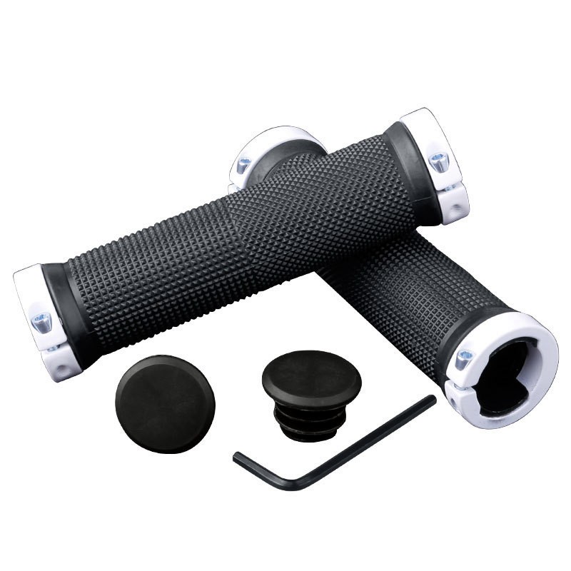 Puños de aleación de goma PE para bicicleta de montaña, puños de bloqueo Bilateral, empuñadura antideslizante, manga de manillar de ciclismo, accesorios de bicicleta BMX: Blanco