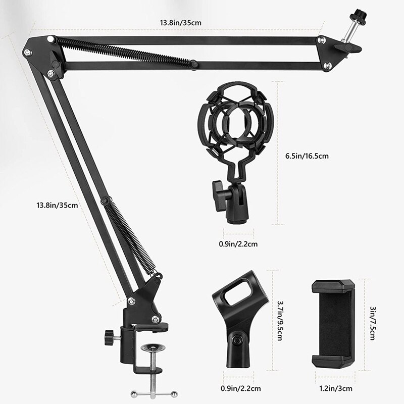 Microphone Stand,Hanging Mic Stand With Phone Clip For Blue Snowman,Snowball,With 1/4 Ball Head,For Camera,Mic,Etc