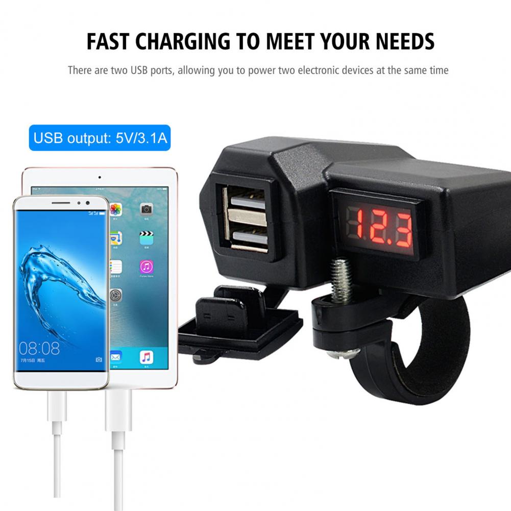 3.1A Motorcycle Waterproof USB Charger Socket Adapter Dual USB Car Power Supply For Phone Charger Voltmeter Display Accessories