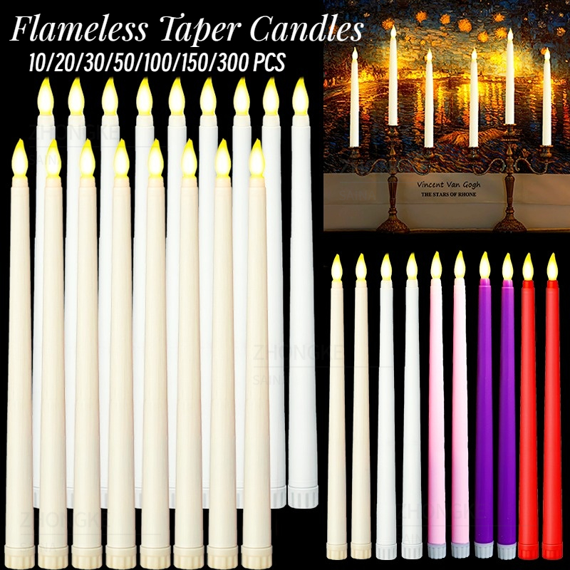 10-300PCS Flameless Taper Candles Wedding Artificial LED Candles Battery Powered Candle Lights Flickering Wedding Home Decor
