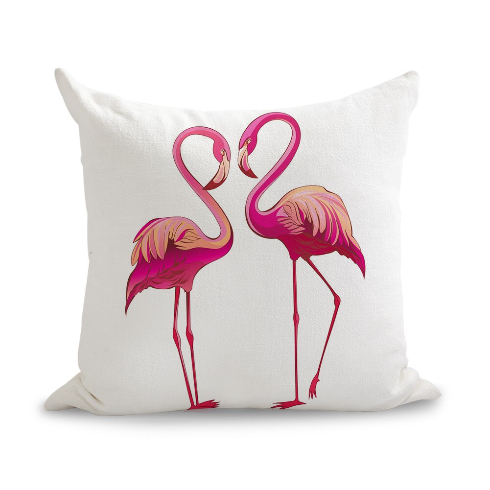 Romantisk kærlighed til lyserøde flamingoer puder linned sofa sæde pude smide pude boligindretning: Mælkehvid / Indvendig ikke inkluderet
