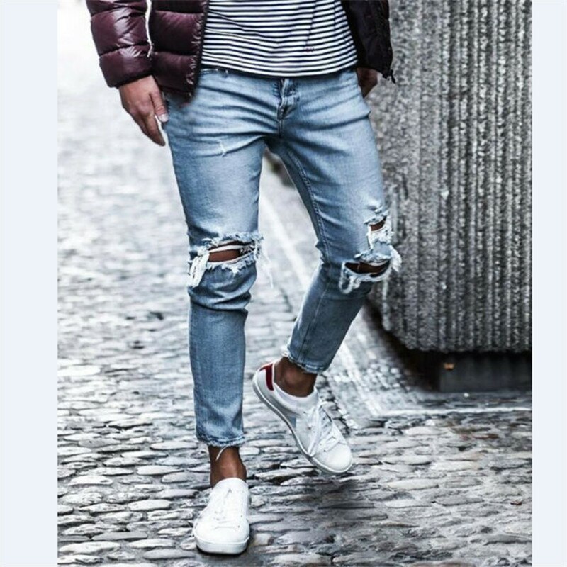 Men Thin Skinny Jeans For Men Hip Hop Trousers Male Clothes Long Pencil Pants Ripped Jeans Slim Spring Hole