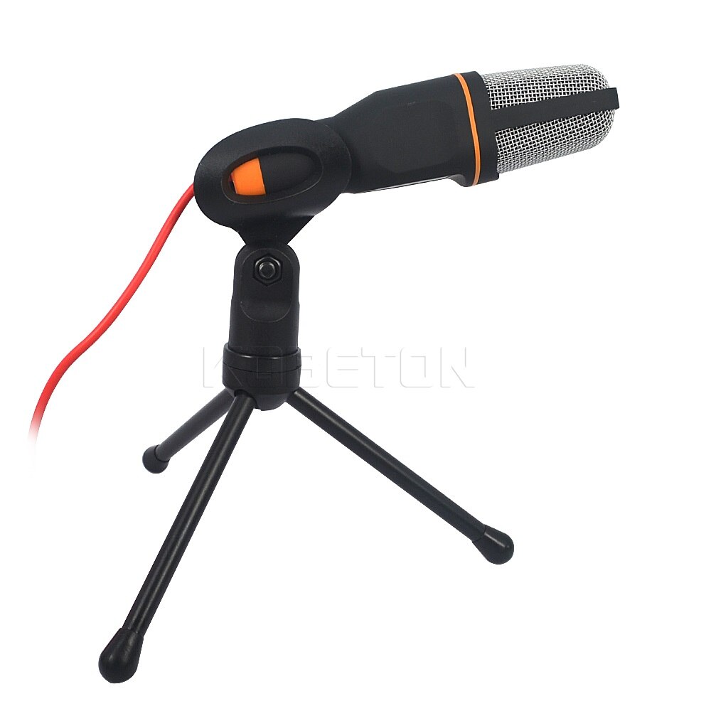 Kebidumei SF-666 Handheld Microfoon Professionele 3.5mm Jack Wired Sound Stereo Mic Met Stand Statief Voor Desktop PC: Black