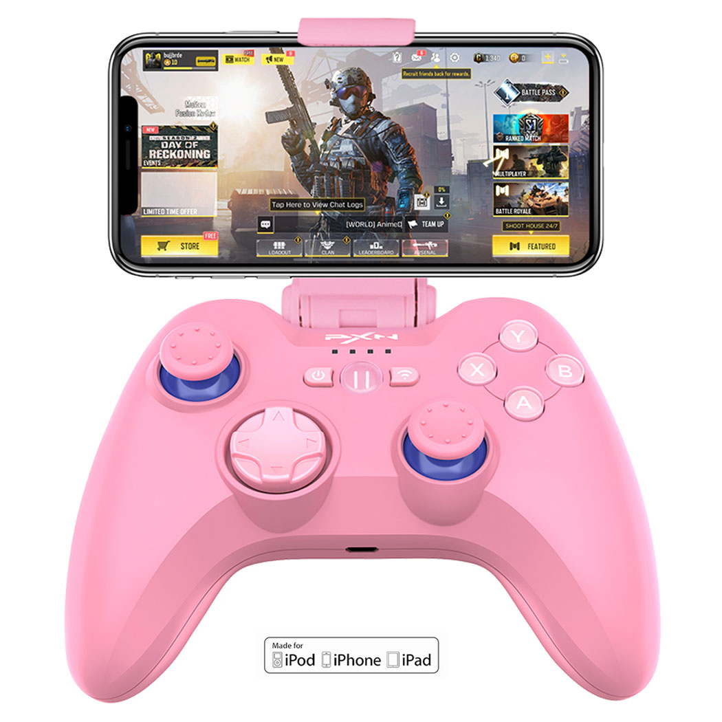 Mando de juegos para iPhone MFi, mando inalámbrico compatible con Bluetooth, PXN, iOS/Apple TV/iPod/iPad, color rosa