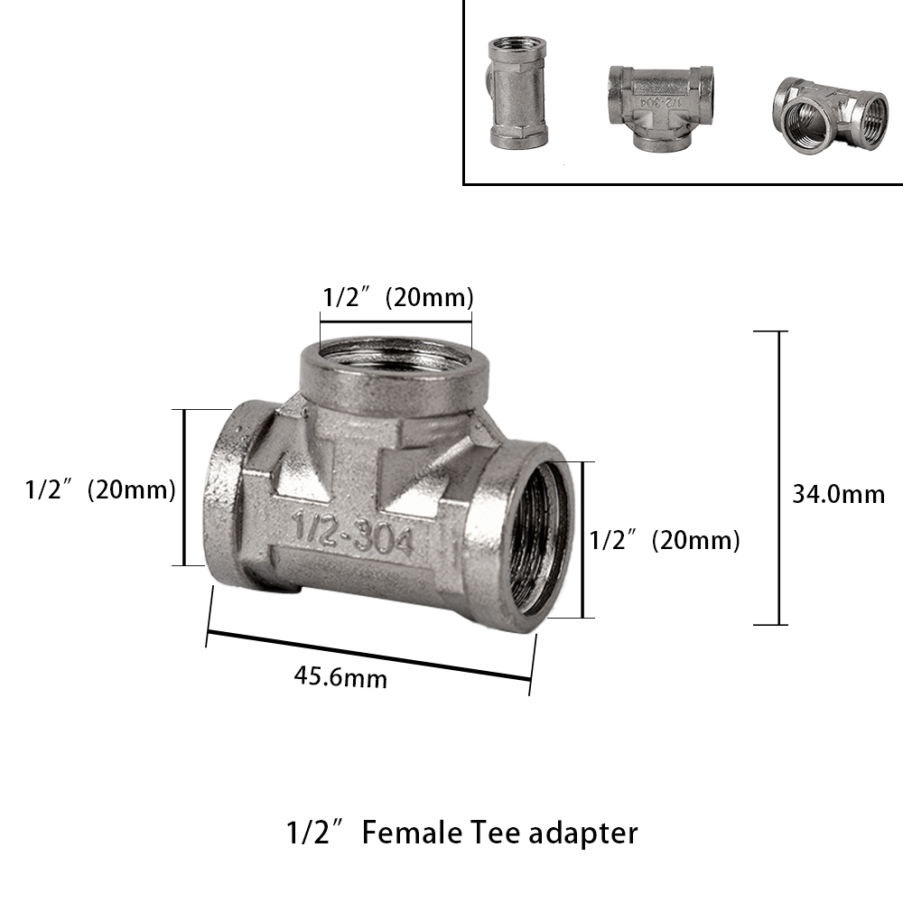 1/2 "3/4" BSP hilo macho hembra tipo T reductor de codo de acero inoxidable adaptador de junta a tope acoplador accesorios de plomería: Gris claro