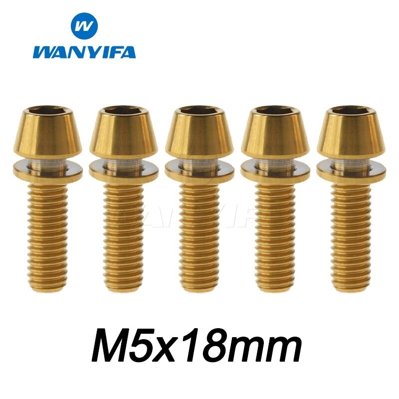 Wanyifa M5X16 18 20 Titanium Ti Taper Head Bolt Screw with Washer for Bike Part Bicycle Stem: M5X18 Gold