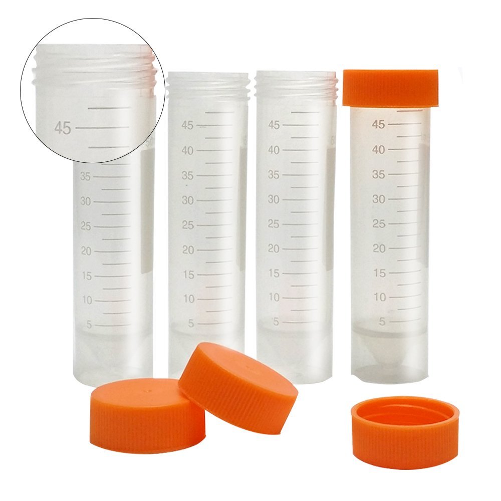 30pcs 50ml Flat-Bottom Plastic Graduated Vial Tube with Screw Cap