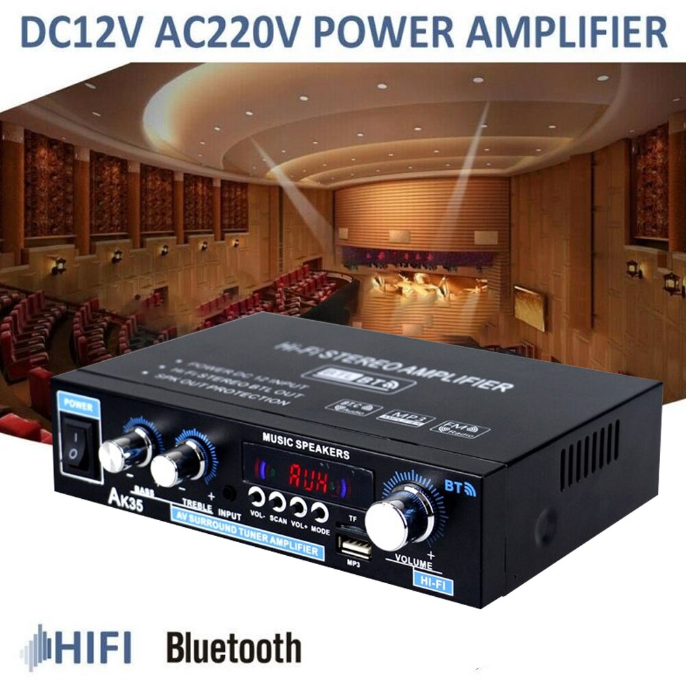 AK35 800W Home Car Amplifiers 2 Channel bluetooth 5.0 Surround Sound FM USB Remote Control Mini HIFI Digital Amplifier Stereo