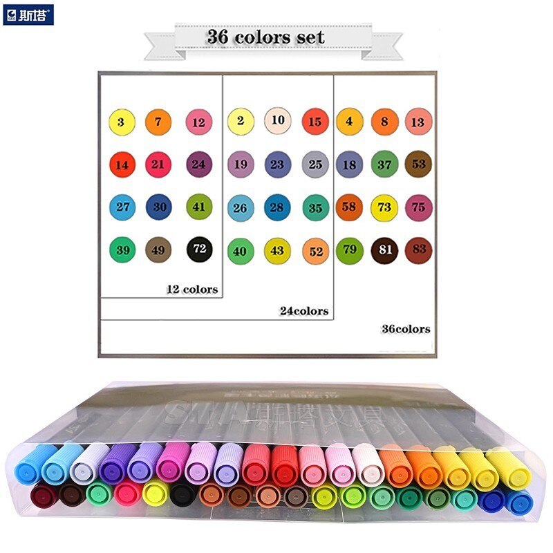 Sta 12/24/36/48/80 farvet dobbelt hoved opløseligt farvet skitsemarkør pensel sæt til tegning maling kunst markør forsyninger: 36 farver