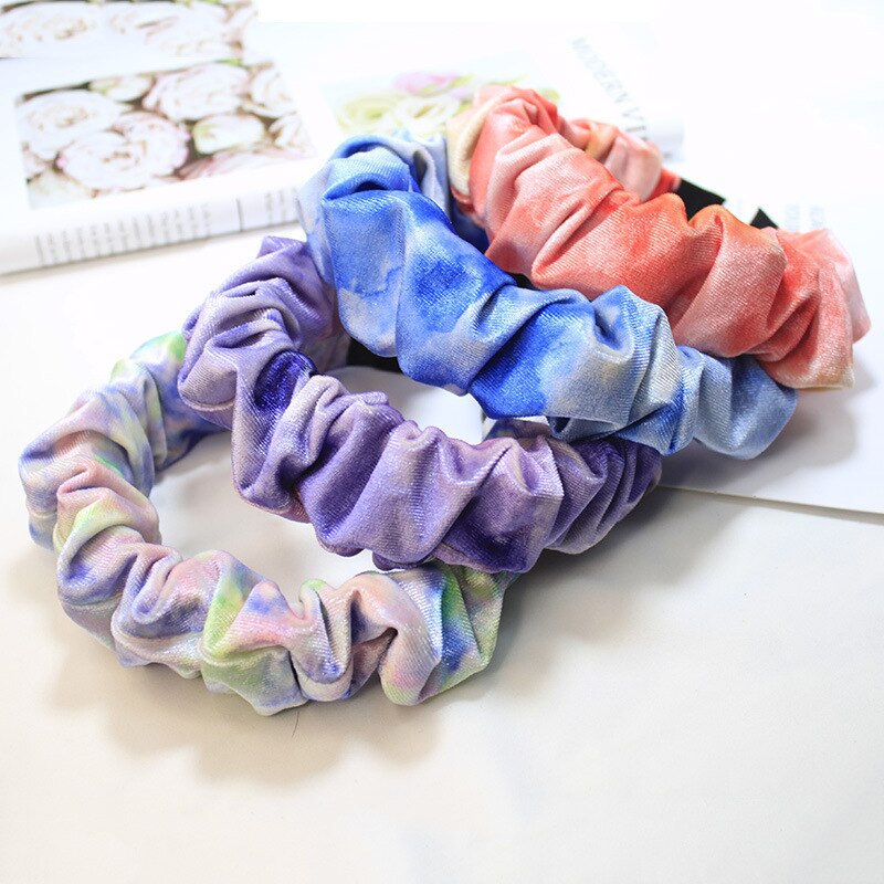 Tie Dye Korean Style Women Girls Bezel Hair Band Headband Hairhoop Velvet Vintage Folds Hair Accessories Headwear