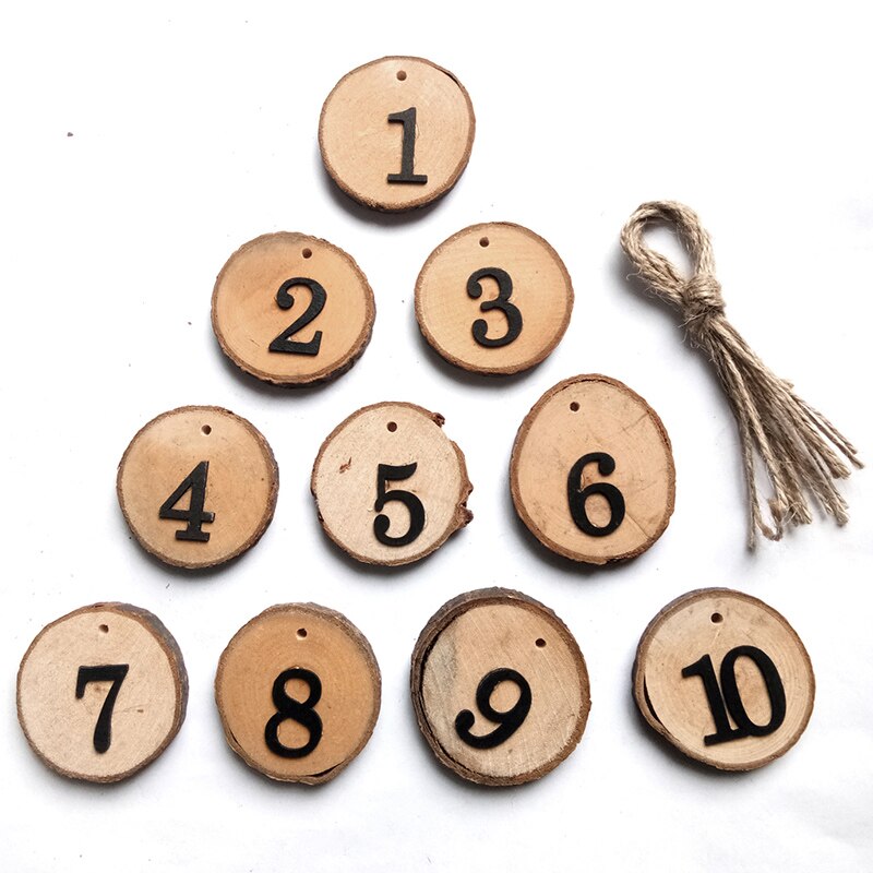 10Pcs/set Round Natural Wood Slices Wedding Table Number Christmas Tree Ornament Decor Party Direction Signs Wedding Decorations