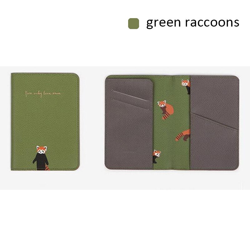 BONAMIE-funda de pasaporte con estampado de flamenco, patrón de animales, porta pasaporte de viaje, bolsas para billetes de avión, funda para tarjeta de identificación: Green Raccoons