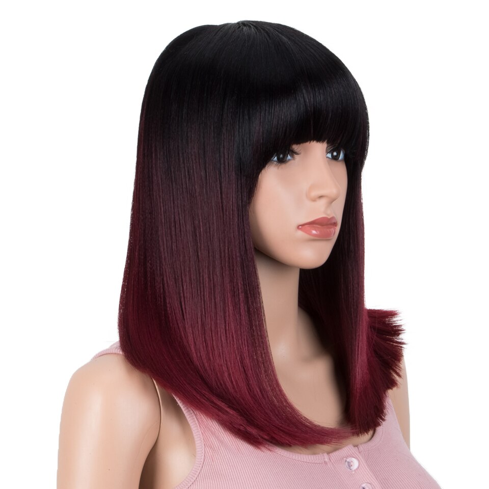 Bella 14 Inch Bob Synthetische Pruiken Voor Vrouwen Korte Bob Pruik Met Pony Steil Haar Uitbreiding Roze Rood Zwart Pruik lolita Cosplay: TT1B-BUG