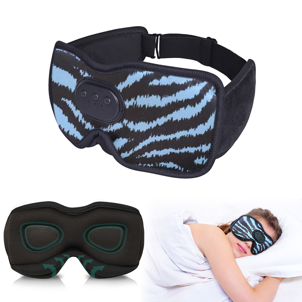Auriculares para dormir con Bluetooth, máscara para ojos opaca, copa contorneada 3D, venda para música con altavoz para viajes, meditación, cambio nocturno: Azul