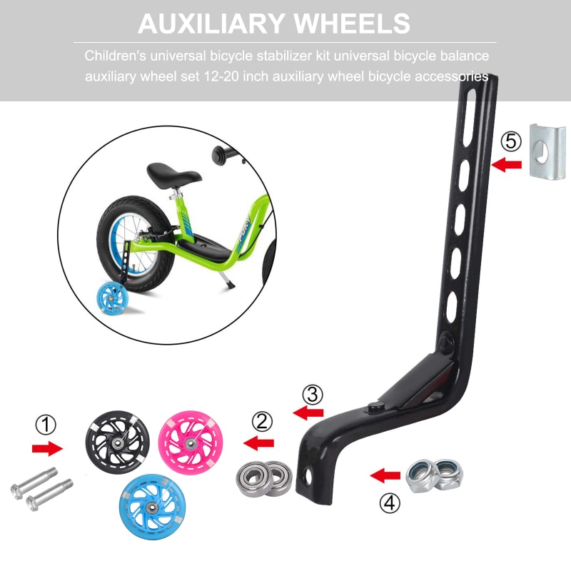 2PCS Children's Bicycle Balance Auxiliary Wheels 12-20 Inch Kids Bicycle Stabilizer Kit Children Bike Practice Auxiliary Wheels