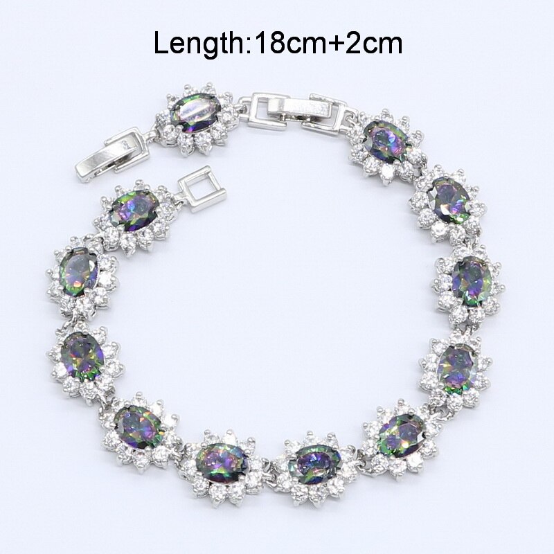 Regenboog Zirkoon 925 Zilveren Sieraden Sets voor Vrouwen Armband Oorbellen Ketting Hanger Ring Geschenkdoos Aankomst