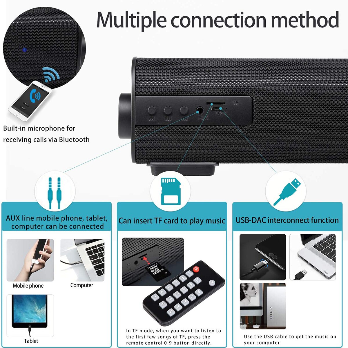 TV Sound Bar TV Sound Bar AUX USB Wired and Wireless Bluetooth Speaker Home Theater FM Radio Surround SoundBar for PC TV Speaker