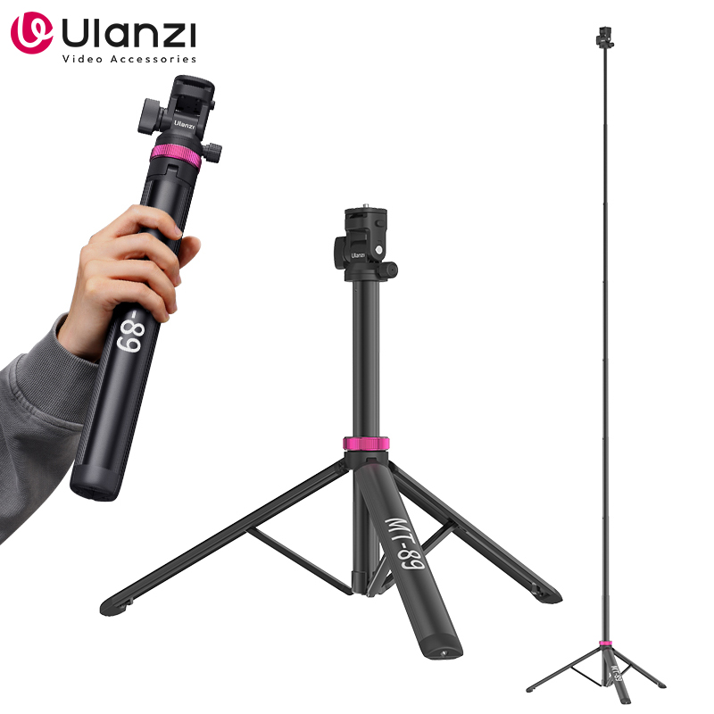 Ulanzi MT-89 Treppiede allungabile con supporto per luce a sgancio rapido da 2 M con supporto per slitta fredda Piastra QR da 1/4 '' per microfono con luce video per fotocamera DSLR