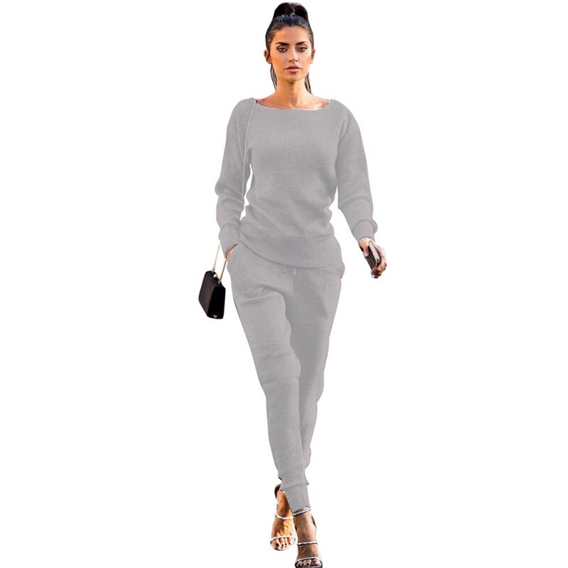Autumn Outdoor Women Clothing Set Casual Sport Tops And Pants 2 Piece Set Women O Neck Long Sleeve Women Sportswear Set: S / light gray