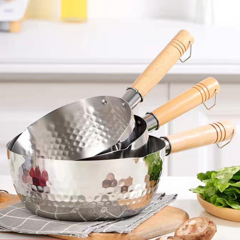 Opvarmning til hjemmet varmere non-stick mælkepande tude bærbar suppe damp madlavning sauce gryde træ håndtag køkken tilbehør fortykket hæld