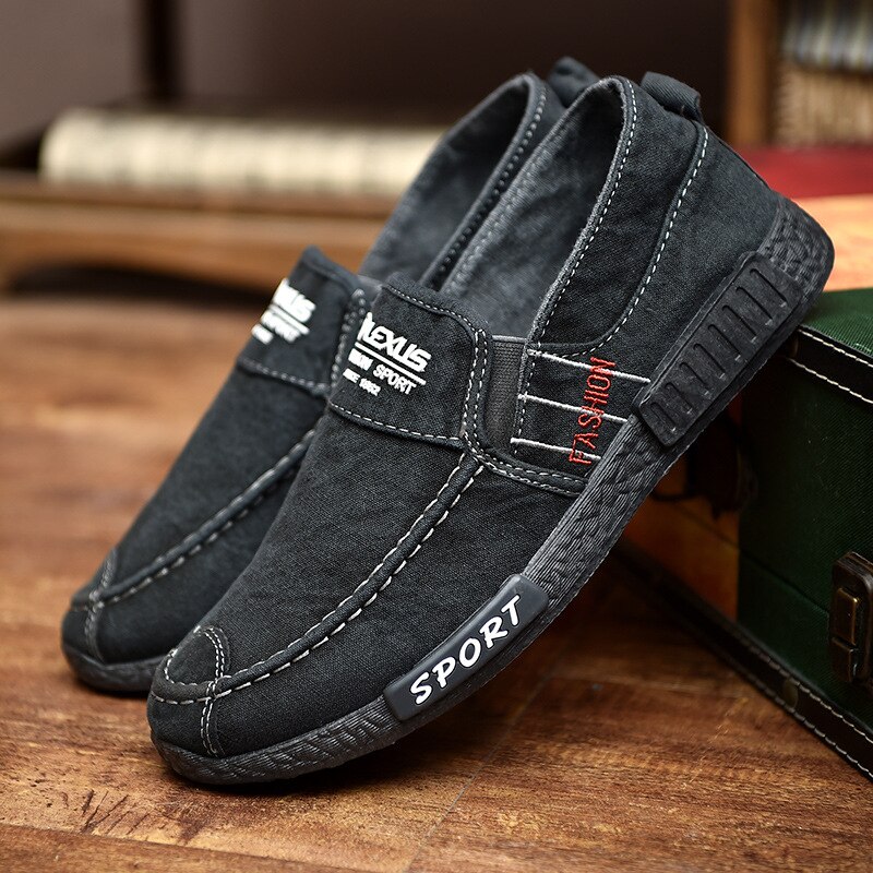 En schoenen denim heren casual schoenen sneakers man canvas schoenen ademende loafers herenschoenen krasovki volwassen schoenen: Zwart / 40