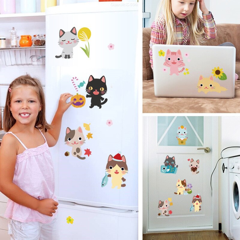 1 Set Funny Cat Combination Wall Stickers Decorative Kitten Switch Stickers DIY Art Decals For Kids Room Wallpaper Bedroom Decor