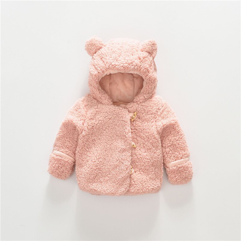 Cute Baby Girls Boys Wool Coats Ears Hooded Autumn Winter Clothes Infant Toddler Kids Warm Outfits Solid Brown Pink: Pink / 12M