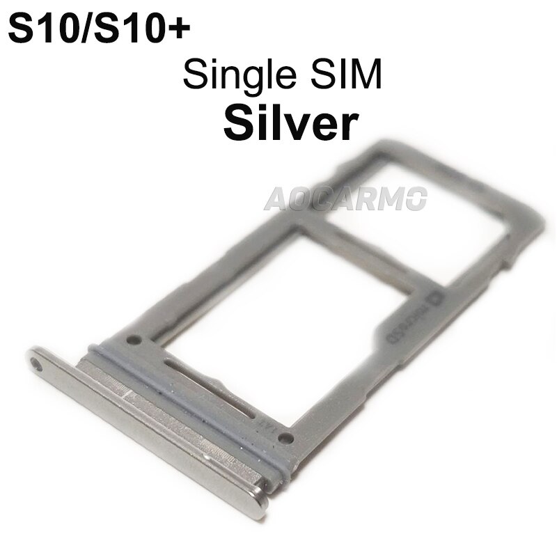 Aocarmo para Samsung Galaxy S10/+ S10plus S10, bandeja de plástico Nano Sim de Metal simple/doble, ranura para MicroSD, SM-G9730 G9750: Silver  1 SIM