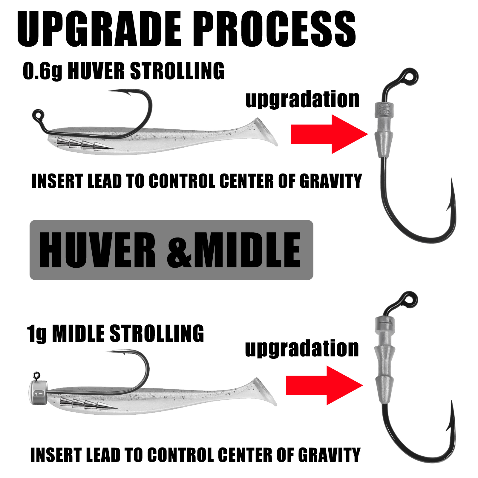 Ganchos de gusano ponderados para pesca, 5 uds., para señuelos de plástico blando, anzuelos de cabeza de plantilla, anzuelos de manivela de púas para agua salada de agua dulce