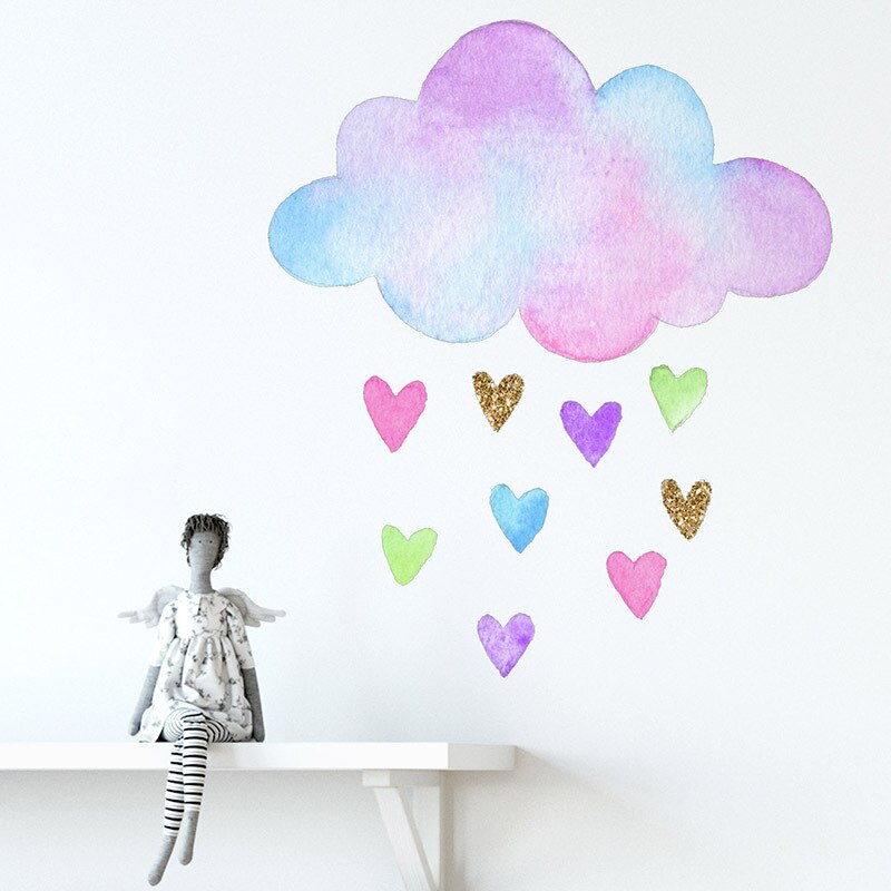 Hand Getrokken Kleurrijke Liefde Wolken Muursticker Voor Kids Baby Kamers Woonkamer Slaapkamer Decoratie Behang Mural Nursery Stickers