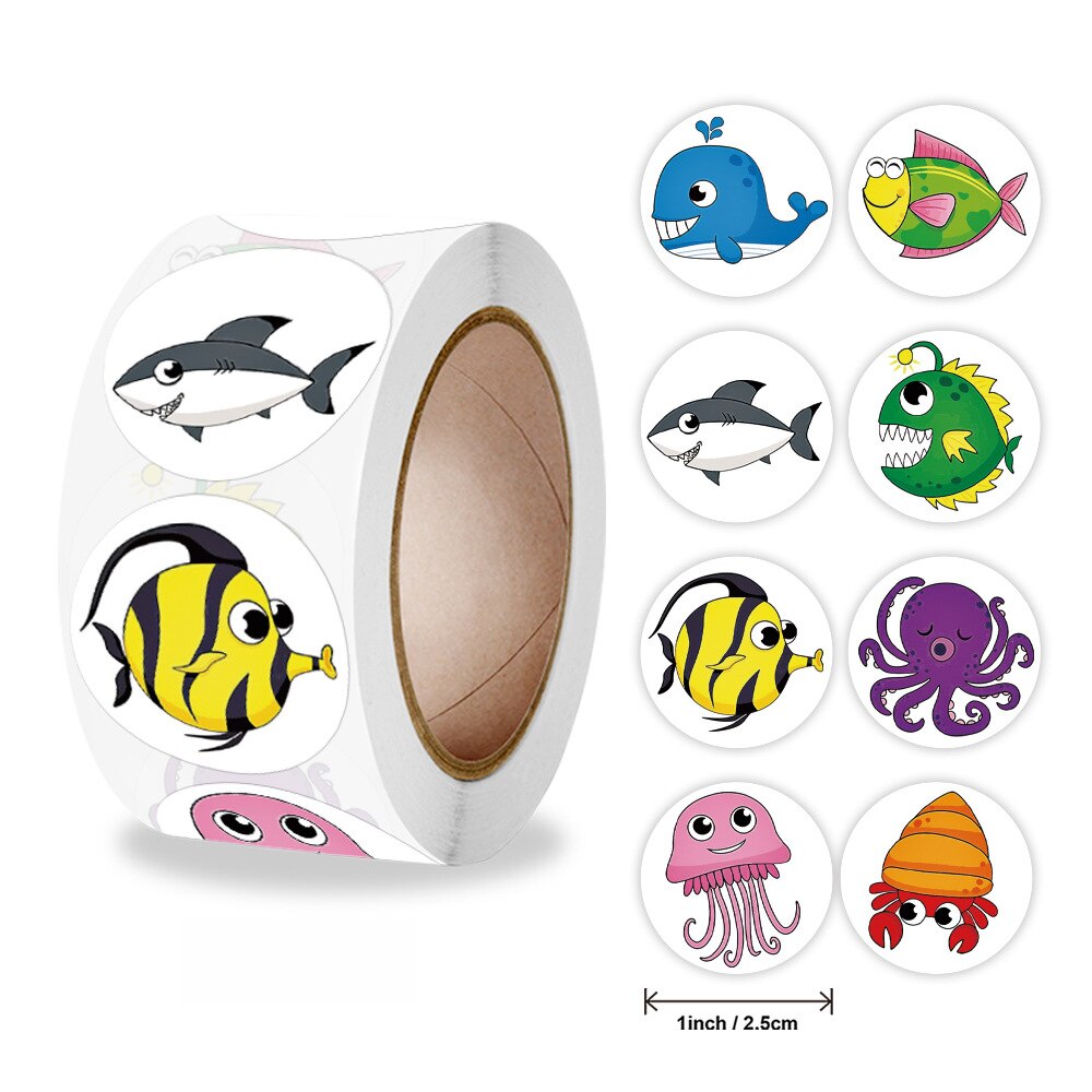 50-500pcs Cute Cartoon Sea fish Stickers For kids Children Reward Label Encouragement Scrapbooking Decoration Stationery Sticker: H0388-500pcs