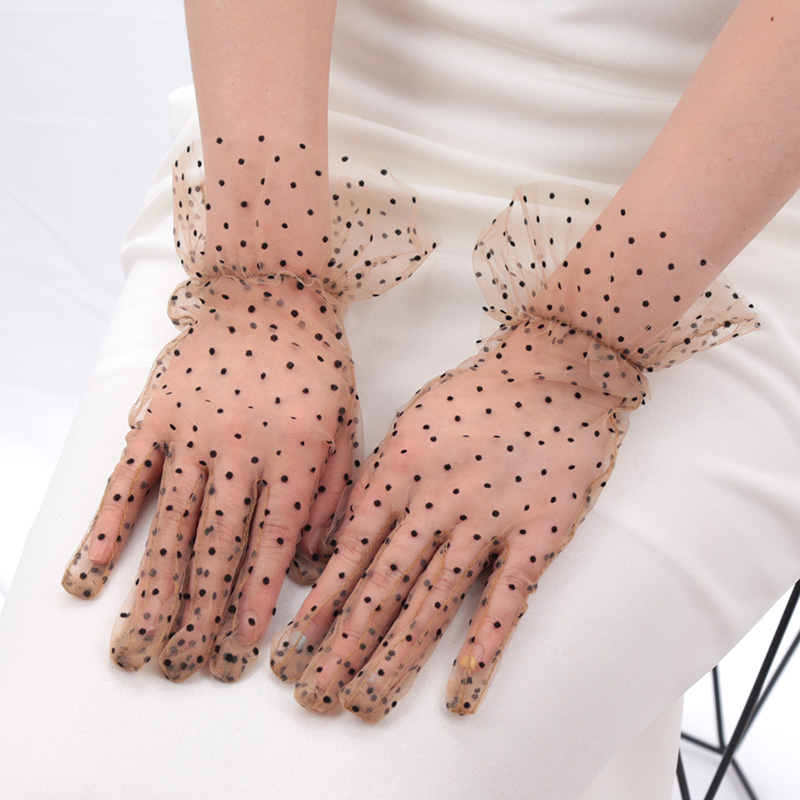 Gants en dentelle Sexy pour femmes, mitaines courtes en Tulle à pois transparents, pour Club, bal de promo, danse, robe blanche en résille, gant respirant: Ivoire